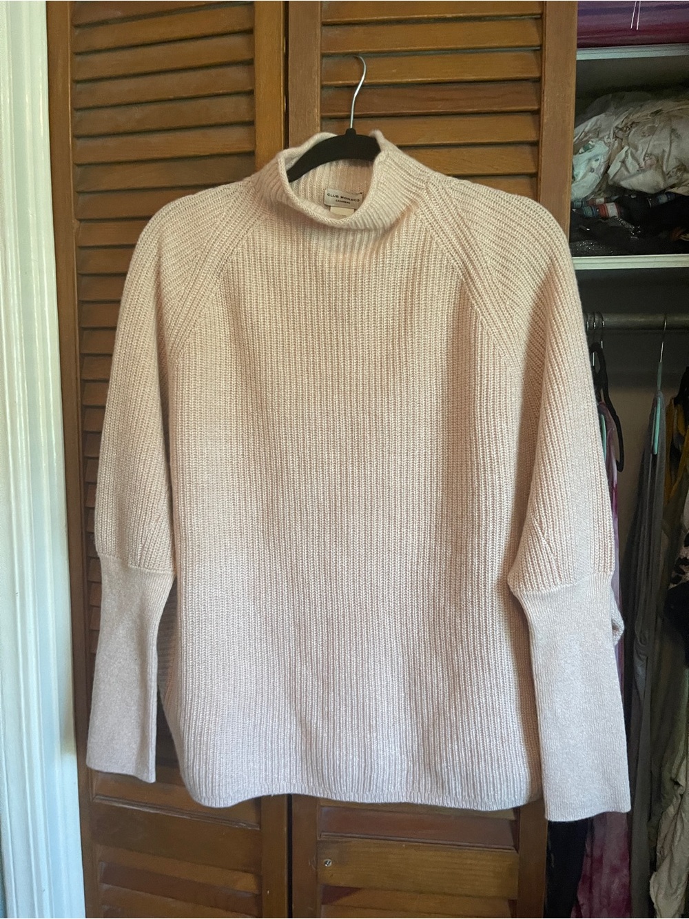 Club Monaco Soft Pink Ribbed Mock Neck Sweater